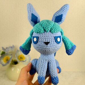 Handmade Amigurumi Crochet Pokemon Large Glaceon Plushie